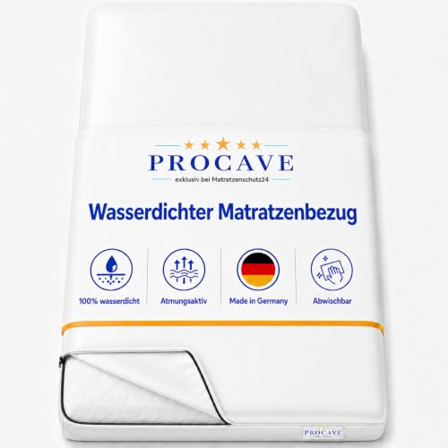 PROCAVE wasserdichter Matratzenbezug in weiß, atmungsaktiv und abwischbar 90x200 cm für Matratzen-Höhe 5 cm - Made in Germany