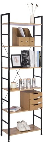 WOLTU Standregal, Regal mit 6 Ebenen, Bücherregal, Küchenregal, Regal schmal, Lagerregal stehend Wohnzimmer, 60x180x28 cm, schwarz helle Eiche, RGB9307hei