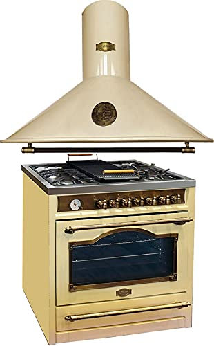 Kaiser Gas-Standherd Empire Kaiser HGE 93555 ElfEm+A 9423 ElfBE Eco, Retro Gas Elektro Standherd 90 cm Range Coocker/Dunstabzugshaube, 90 cm,910 m³/h,3 Stufen,Abluft,Umluft, Elfenbein