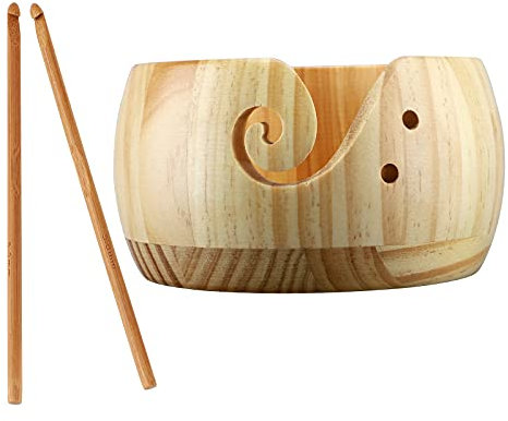 Garnaufbewahrung aus Holz für Strickwolle, Aufbewahrungskorb mit Löchern und Bambushäkeln, handgefertigtes Häkelset, Organizer für Stricken, Häkeln, Nähen, Khaki