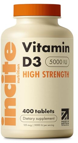Incite Nutrition Vitamin D 5000 iu - 400 Premium Vitamin D3 Easy-Swallow Micro Tablets - High Strength Cholecalciferol VIT D3 5000iu - Vegetarian Supplement - Made in The UK