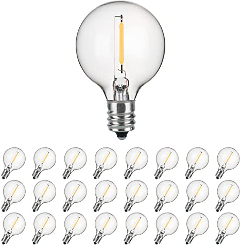DGE 25Pack G40 Globe LED Replacement Bulbs, 0.6W E12 Edison Screw, Warm White, IP44 Waterproof, Indoor/Outdoor Use