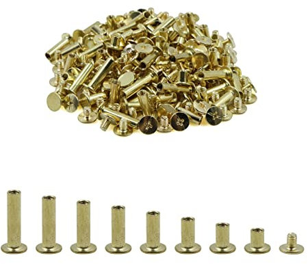 80 Set Chicago Binding Schrauben Messing Bindeschrauben Bindungsschrauben, 8 Größen Nagelnieten Schraubenpfosten Metall Knopf, für Leder Bastelgürtel Brieftasche Dekoration Buchbinderei, M5 x 6-20 mm