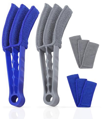 Uoking Venetian Blind Cleaner - 2 Pcs Window Blinds Cleaner Duster Brush Tool Removable Washable With 4 Microfibre Sleeves for Venetian Blinds, Air Conditioner and Car AC Vent