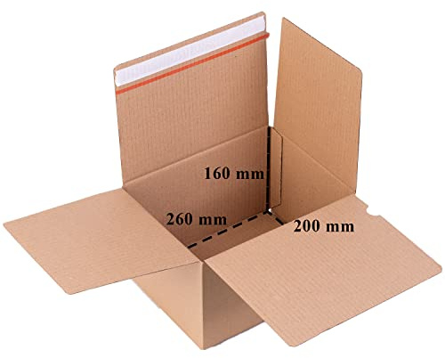 smiley pack 30 Stück Automatikboden Karton 260 x 200 x 160 mm Fix Aufrichtekarton mit Selbstklebeverschluss und Aufreißfaden Versandschachtel Versandkarton Verpackungskarton Versandbox