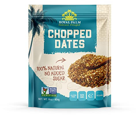 Royal Palm Chopped Dates | 16oz - 100% Natural & Pitted, Non-GMO, Kosher, No Added Sugar, Dried Fruit – Ideal for Baking, Cooking, & Snacking