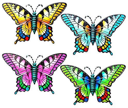 4 Stücke Metall Schmetterling Wanddeko 3D Metall Libelle Wanddekoration Garten Dekorationen Metall Wandkunst Libelle Schmetterling Skulptur Hängende Ornamente für Garten Hof Zaun Haus Wände Dekor 13