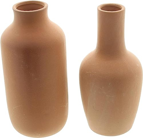 Dekoleidenschaft 2X Vase Flasche aus Terracotta, Blumenvase in Flaschen-Form, Dekovase für Trockenblumen