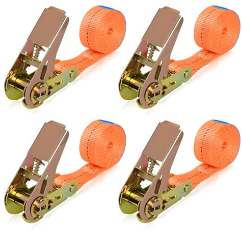 Ratchet Straps, 4 Pack Tensioning Belts Load 400KG, 2M x 25mm Ratchet Lashing Straps, Adjustable Cam Buckle Tie Down Straps for Car Roof Rack Motorcycle Van Truck Luggage Load Securing