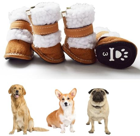 2 Paar Haustier-Schneestiefel, Hundeschuhe Für Kleine Und Mittelgroße Hunde, Hunde-Regenstiefel, Hunde-Baumwollschuhe, Warme Welpenstiefel, Hunde-Winterstiefel, Haustier-Schneeschuhe,Braun,XS