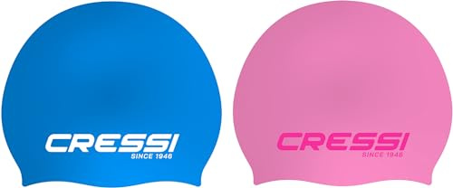 Cressi Ricky Jr Swim Cap Bundle - Dos Gorro de Natación Unisex Junior, Azul Claro/Blanco + Rosa/Rosa, Talla única
