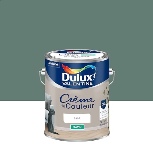 Dulux Valentine Crème de Couleur - Peinture multi-supports intérieure - Satin Vert Céladon 5 L