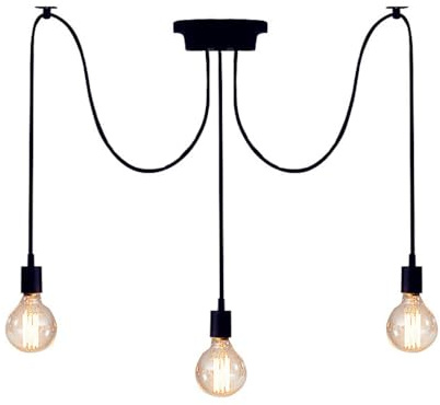 Lampadario a sospensione Edison classico, E27 luci ragno nero 1.5m cavo regolabile, luci da soffitto plafoniere moderne corda da appendere DIY per camera da letto cucina soggiorno ristorante (3 teste)