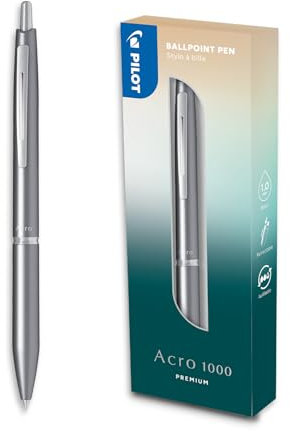 Pilot - Biro premium Acro 1000 Silver in confezione regalo - Inchiostro ultra morbido per una fluidità di scrittura senza pari - Biro Ricaricabile e a scatto - Inchiostro Nero - Punta Media