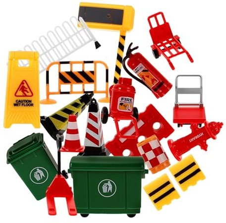 NIYANGLE 19pcs Miniature Traffic Model Signs Toys Traffic Cones Street Road Sign Traffic Sign Models Barricades Sign Model Mini Road Cones Mini Traffic Barrier Micro Scene Toy Abs