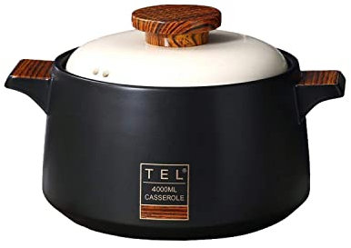 Olla de cerámica para sopa de sopera de cerámica, olla de cerámica redonda de 4 litros, cazuela para cocinar/olla de barro/olla de barro/olla para estofado, utensilios de cocina de cerámica con t