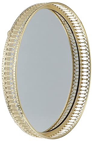 TINEASUR Plateau Miroir en Verre Style Européen pour Bijoux et Cosmétiques, Alliage Doré, Facile à Ranger et Nettoyer, pour Fêtes de Mariage et Décoration Élégante