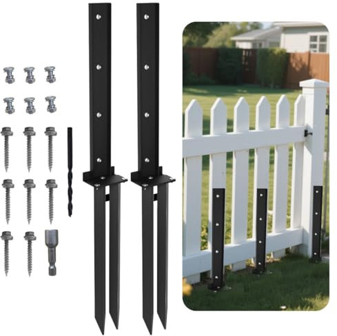 Fence Post Repair Kit, Fence Post Anchor Kit for Repairing Tilted Broken Wooden Fence Post, Heavy Duty Steel, 2 PCS, Black