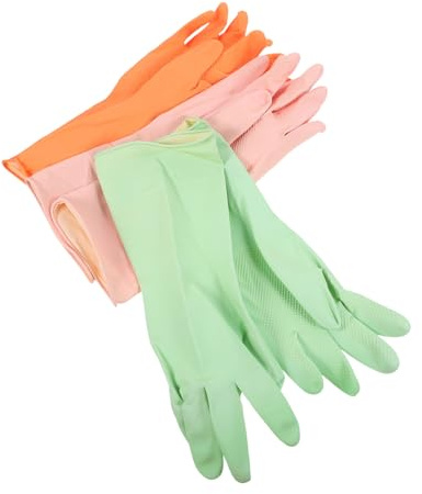 TOKIDNY 3pairs Latex Dishwashing Gloves Oil Stain Resistant Household Gloves for Kitchen Cleaning Medium Orange Non- Quick Dry Design