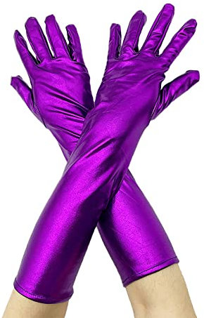Anevous 1 Paar Lange Lackleder Handschuhe Damen, Fingerhandschuhe 1920er Jahre, Elegante Abendhandschuhe Damen, Opernhandschuhe für Festival Halloween Cosplay Hochzeit Braut Kostüm,Lila