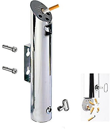 Wand-Aschenbecher. An der Wand montierter Aschenbecher, 2 l, for den Außenbereich, Zylinder, Edelstahl, Zigarettenaschebehälter, abschließbar, Hotel, an der Wand hängende Aschesäule, Rauchlöschsäule