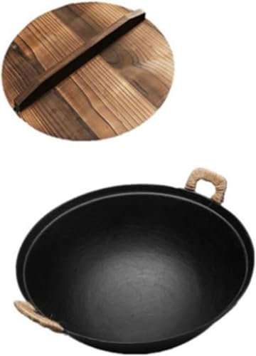 Casseruola wok con fondo rotondo in ghisa, 40 cm, antiaderente, grande pentola da cucina non rivestita di qualità selezionata
