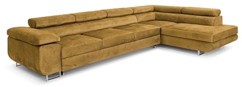 COMFORTINO FURNITURE Ecksofa mit Schlaffunktion PASTI XL L-Form, Sofa Couch mit Bettkasten, Couch Eckcouch, Schlafsofa für Wohnzimmer Couch mit Schlaffunktion (Gold, Ottomane Rechts)