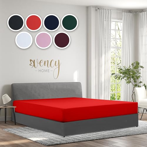 Vency Jersey Spannbettlaken 160x200cm Rot - Spannbetttuch 100% Baumwolle, Bettlaken 160x200 Bis 25 cm Matratzenhöhe Rot