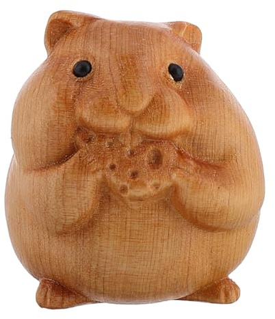 SUPVOX Wooden Hamster Figure Handmade Carved Animal Ornament for Home Desk Shelf and Office Decor Collectible Miniature Animal Sculpture 1 Piece