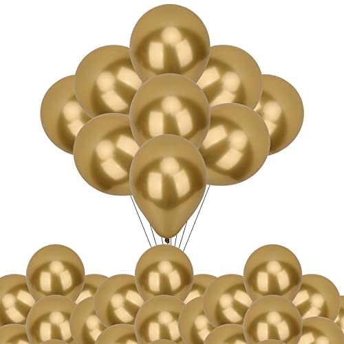 Paquete de 100 globos cromados metálicos dorados, globos de látex brillante de 5 pulgadas para fiestas, bodas, cumpleaños, baby showers, Navidad y decoraciones de eventos