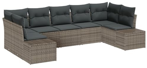 vidaXL Trädgårdsoffset 7 st 7-Antal sittplatser Grå Poly rattan