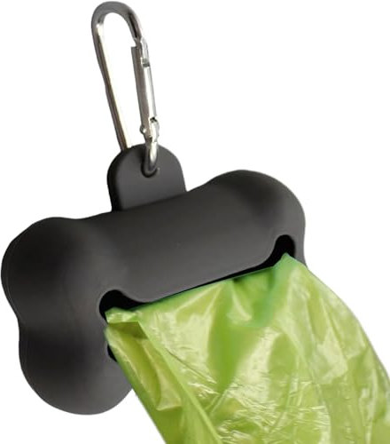 Buerfu Bone Shaped Garbage Bag Dispenser Silicone Dog Poop Bags Holder Dog Waste Bags Dispenser with Clip for Walking Dogs Outdoor