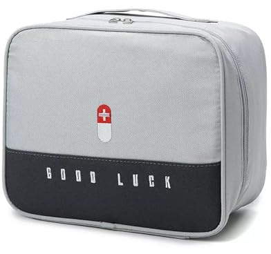 SuQurtom Reiseapotheke Tasche Grau, Medikamententasche Wasserdicht & Tragbar, Organizer für Erste-Hilfe-Zubehör, Outdoor, Camping, Büro und Notfall (25x20x13.5cm)