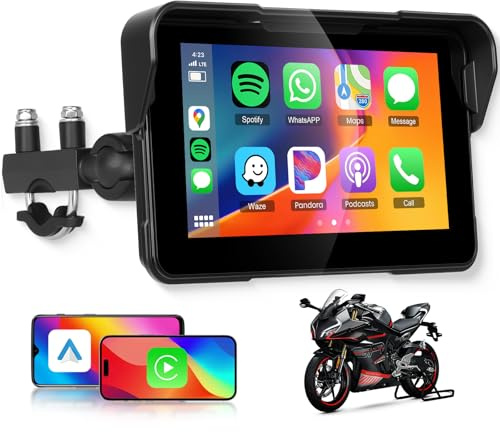 Motorcycle Carplay Screen, Wireless CarPlay & Android Auto for Motorbike Hodozzy 5 inch In-Cell IPS Touch Screen Portable Car Stereo for Motorbike Waterproofs, Dual Bluetooth, GPS Navigation, Siri