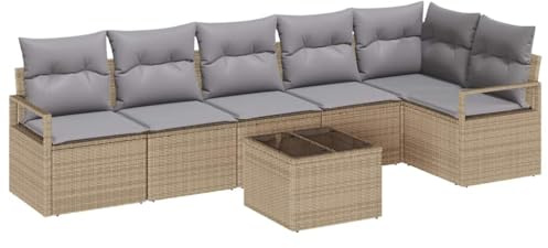 vidaXL Garten-Sofa-Set mit Kissen 7 pcs Beige und Hellgrau, Stylisches Garten- und Terrassenmöbel, modernes Rattan-Sofa, wetterfest, vielseitige Sitzmöglichkeiten