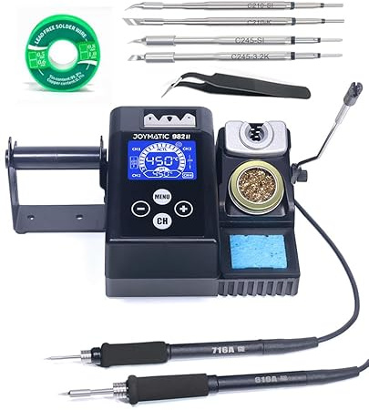 JoyMatic Stazione di Saldatura 982 II con Schermo LCD, Punte C245/C210, 4 Memorie, Riscaldamento Rapido per Microsoudure