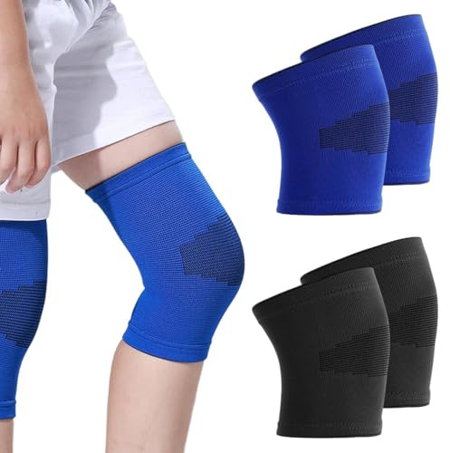 Miiqxx Kids Knee Support,2 Pairs Childs Knee Support Knee Protectors for Kids Knees Compression Sleeves for Volleyball Basketball Gymnastics Sports,for Leg Circumference of 26-30 cm(Blue,Black,M)