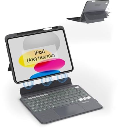EIP Magnetix Keyboard Case for iPad (A16) 11th/10th Generation (2025/2022), with Patented Stylus Shortcuts, Protective, Adjustable Hinge Stand, Detachable Case, 7 Color Backlight [UK Layout]