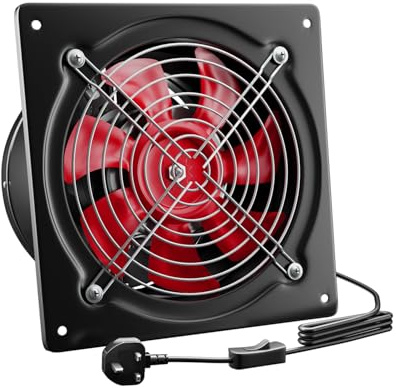 Hon&Guan 8 inch Exhaust Fan Kitchen 980m³/h with Metal Backdraft Damper | 2.5m UK Power Cord, 200mm Metal Vent & Extraction. for Basement, Attic, Garage, Workshop, Soldering, Print, Spray, Coop, Farm