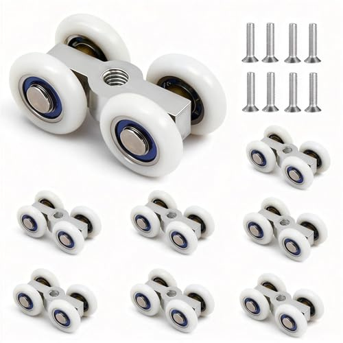 8 Stück Rollen für Schiebetüren, Schiebetür Rolle 44x22mm Laufrollen für Schiebetüren Rollen für Schiebetürrollen mit 4 Rädern Laufwagen Schiebetür für Balkon Küche Badezimmer