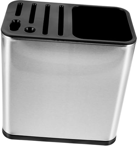 SOLUSTRE Porte-ustensiles de Cuisine INOX Organisateur avec Compartiments Égouttoir pour Couteaux Fourchettes Cuillères et Spatules Support Compact et Résistant pour Rangement Pratique