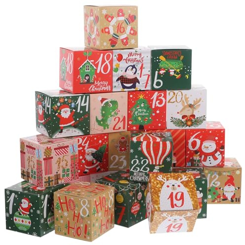 UKCOCO DIY Christmas Advent Calendar Boxes to Fil: 24 pcs Numbered Empty Advent Calendar Boxes for Kids Adult Family Friends Christmas Holiday Decoration