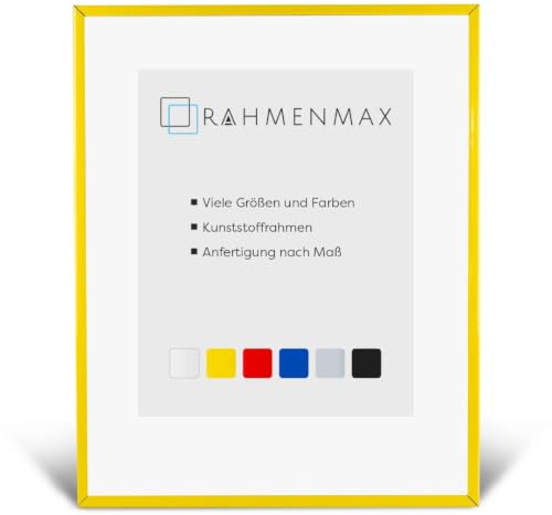 RahmenMax Kunststoff Bilderrahmen Texas für Bild 60x70cm Gelb mit Acrylglas | mit 1mm klarem Acrylglas/Rückwand Weiß/Posterrahmen/Maßanfertigung möglich/Aufhänger für Hoch- und Querformat