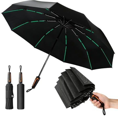 auvstar Regenschirm Sturmfest bis 140 km/h, Taschenschirm Ultra，UPF 50+, 105 cm Extra groß, 60 Glasfasern, Auto-Öffnung, Drehverschluss & Schwarze Harzbeschichtung