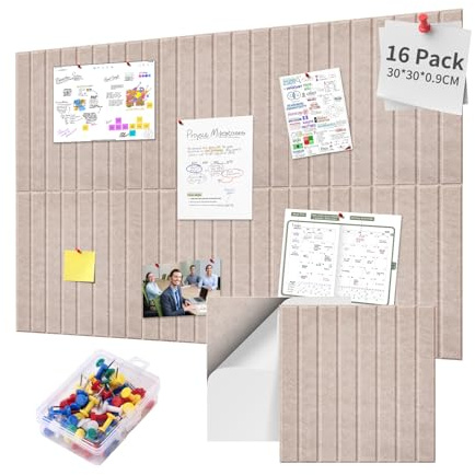 Filz Pinnwand Selbstklebend,120 * 120cm Filzboard,16 Stück,Dunkelkamel | dekorative Pinnwand aus Filz, Fototafel Memotafeln Memo Boards Bulletin Board Wanddekoration für Büro Küche mit 70 Pushpins