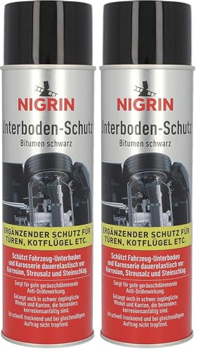 NIGRIN Unterbodenschutz-Spray, haftfähig, Korrosionsschutz für den Unterboden von Autos, schwarz, 500 ml (Packung mit 2)