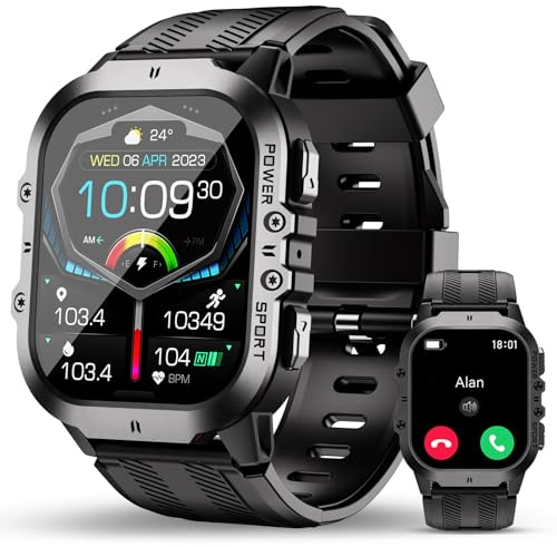 OUKITEL Reloj Inteligente Hombre Militar con Llamadas Bluetooth, GPS Smartwatch Hombre 5ATM Impermeable con 120+ Deportivos, Relojes Smart con Presión Arterial/Podómetro/Oxímetro para Android/iOS