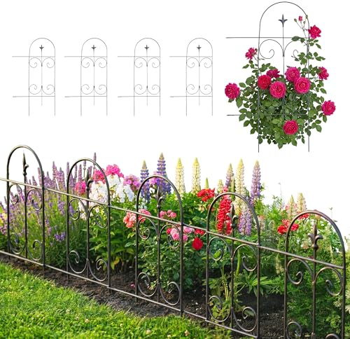 Relaxdays Borde para parterres, Set de 5, Metal, 81 x 44 cm, Valla Decorativa para jardín y césped, Negro