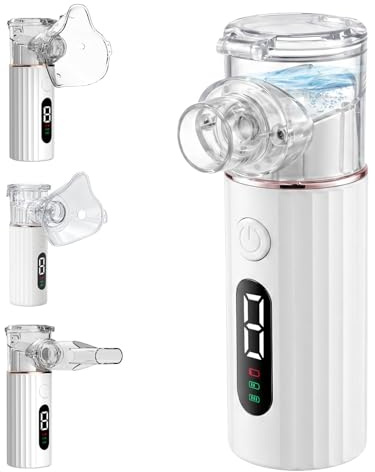 Humidificador Portátil Silencioso para Adultos y Niños, Dispositivo Recargable con 2 Mascarillas y Boquilla, 2 Modos Ajustables, Pantalla LED, Diseño Compacto para Viajes y Uso Diario