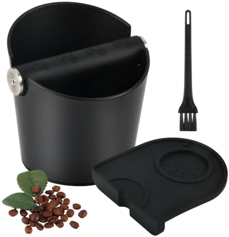 Boîte à Marc de Café pour Porte-Filtre – Set Knock Box, incl. Barre & Accessoires | incl. Tapis de tassage & Brosse de nettoyage, passe au lave-vaisselle, pieds antidérapants, réduction du bruit